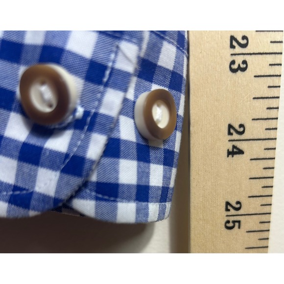 OS Trachten Mens Blue Gingham Button Down Shirt Long Sleeve Size M LOGO Pocket - Picture 12 of 14